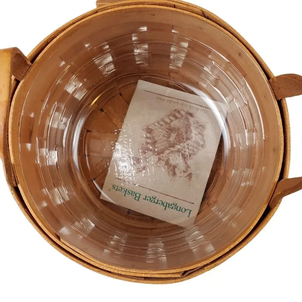 LONGABERGER Round Leather Handles Basket with Plastic Protector